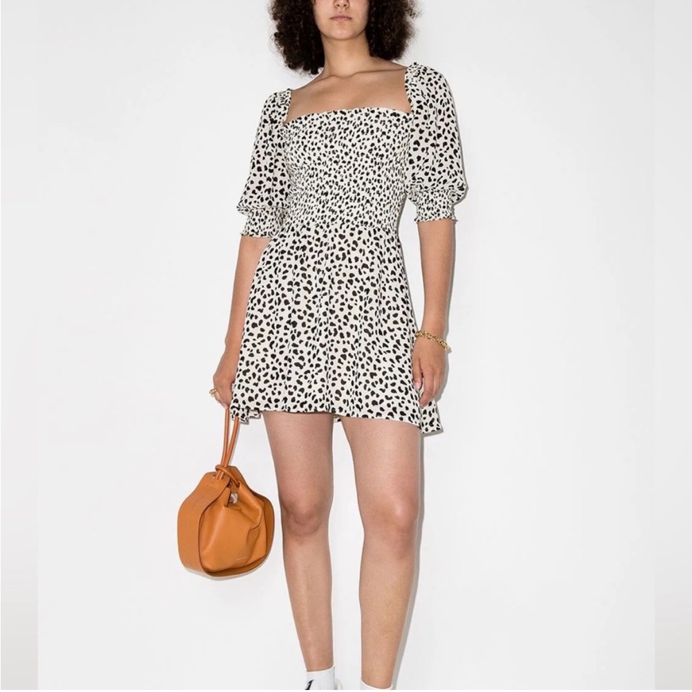 Reformation Smocked Mini Dress Black and White size 0